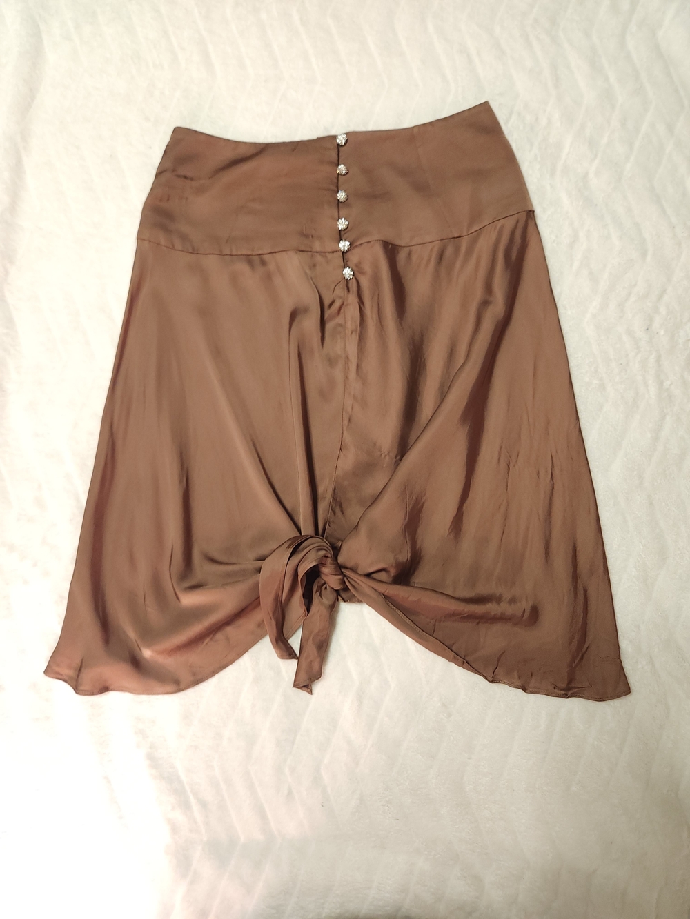 Anthropologie Chocolate Brown Satin Asymmetrical Tie Back Viscose Skirt XS - Picture 6 of 16
